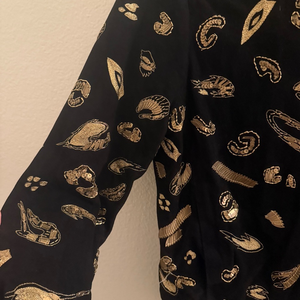 Gold Embellished Black Suede and Gold Women's Jacket - Picture 6 of 10